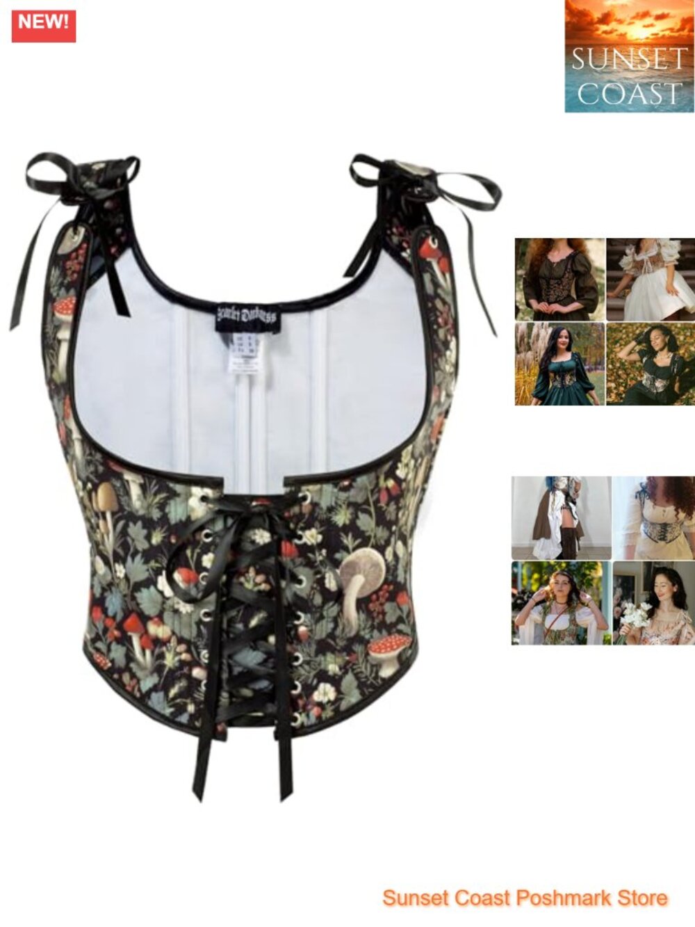 Boned Underbust Corset Top Lace-Up Front Zip Closure